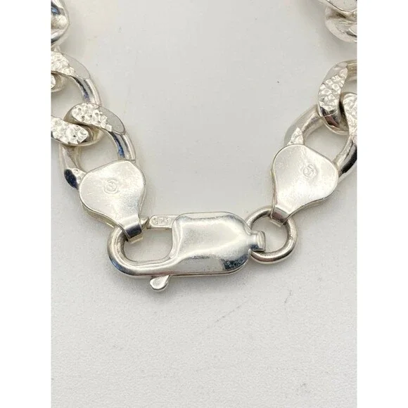 7.5mm super heavy 925 Italy sterling silver Cuban link chain reversible necklace - Picture 10 of 12